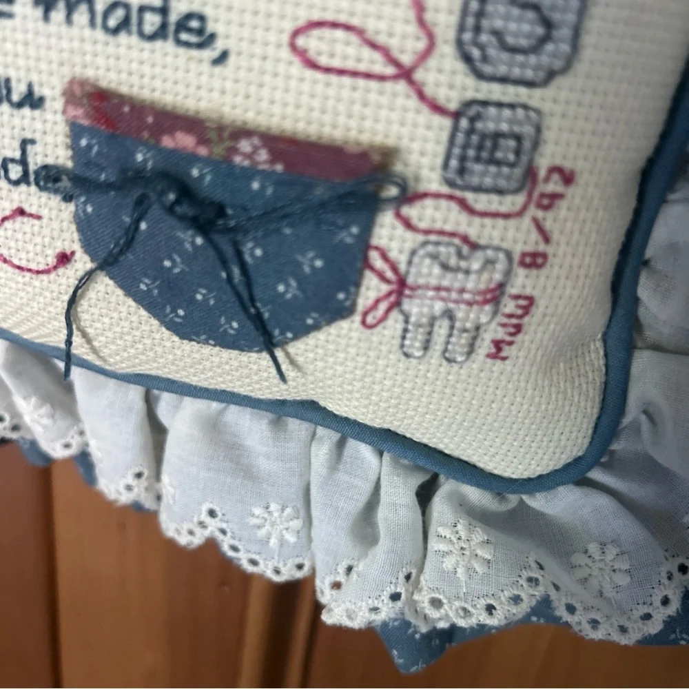 Vintage Tooth Fairy Pillow Handmade Cross Stitch Embroidered Hanging 12x10”